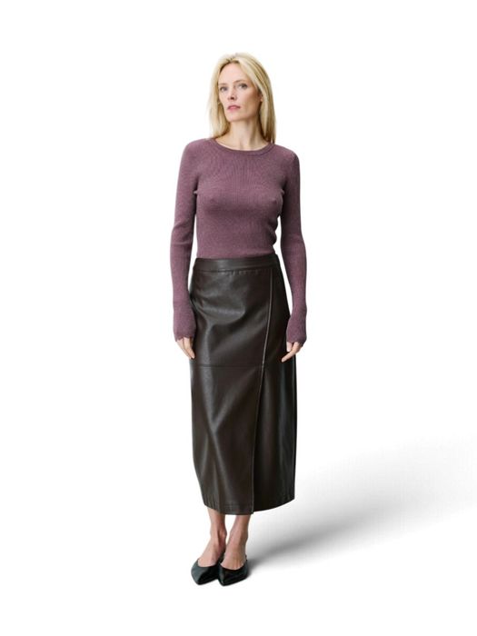 Bruine rechte midi-rok van imitatieleer Aenor Grace & Mila