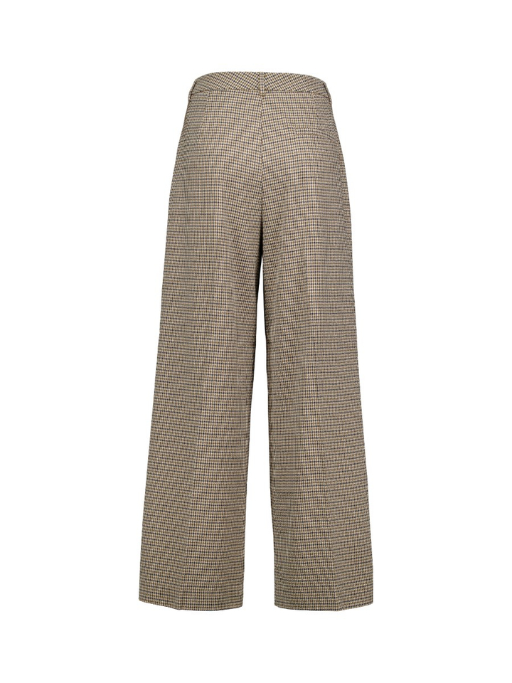Beige wijde broek met bandplooi in pied de poule Ayen Grace&Mila 