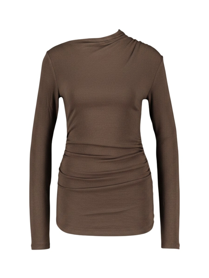 Chocoladebruine aansluitende longsleeve met gedrapeerde zijkanten Aurygny Grace & Mila