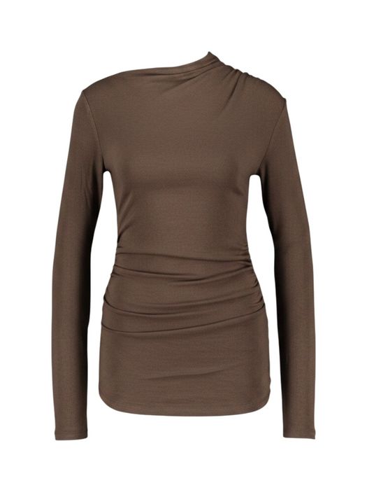 Chocoladebruine aansluitende longsleeve met gedrapeerde zijkanten Aurygny Grace & Mila