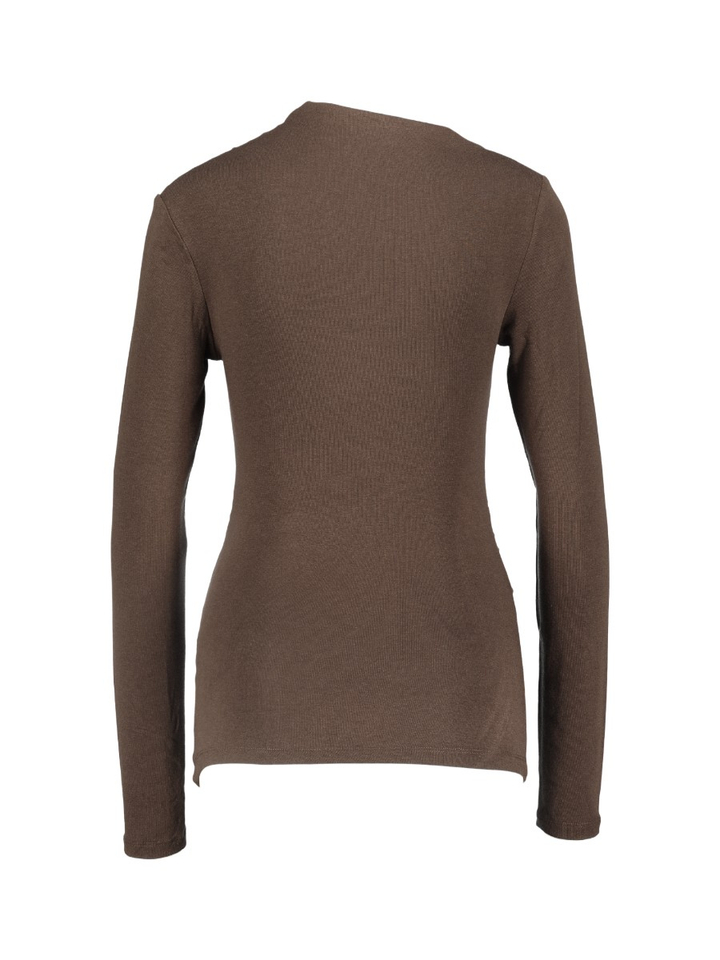Chocoladebruine aansluitende longsleeve met gedrapeerde zijkanten Aurygny Grace & Mila