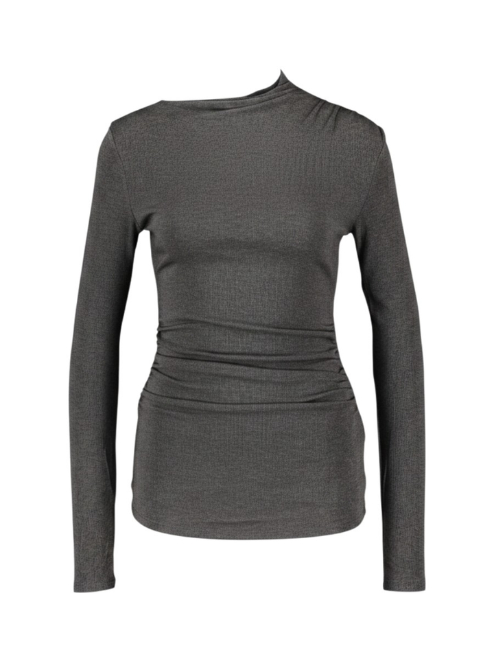 Antracietkleurige aansluitende longsleeve met gedrapeerde zijkanten Aurygny Grace & Mila
