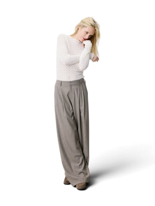Bruine gestreepte broek met detail ARDOISE Grace & Mila