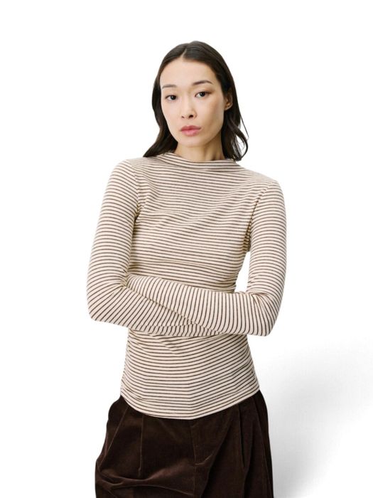 Beige bruin gestreepte t-shirt met lange mouwen Aralee Grace & Mila