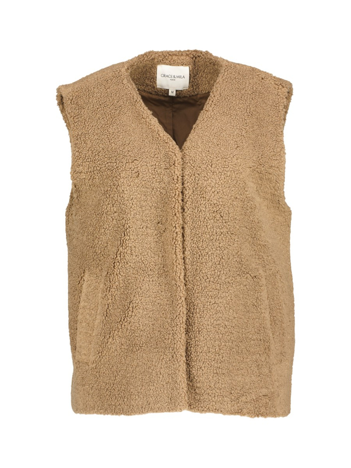 Taupe openvallende gilet Avery Grace&Mila
