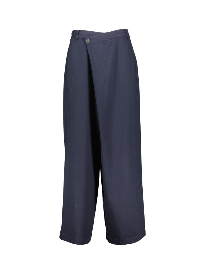 Blauwe wijde broek asymmetrische sluiting Harrison JIJI Studio
