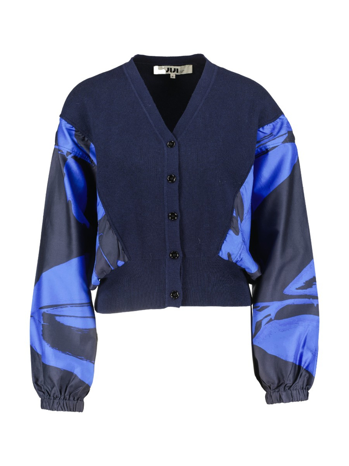 Donkerblauwe trui met grafische print aan mouwen SCOTT Jiji Studio