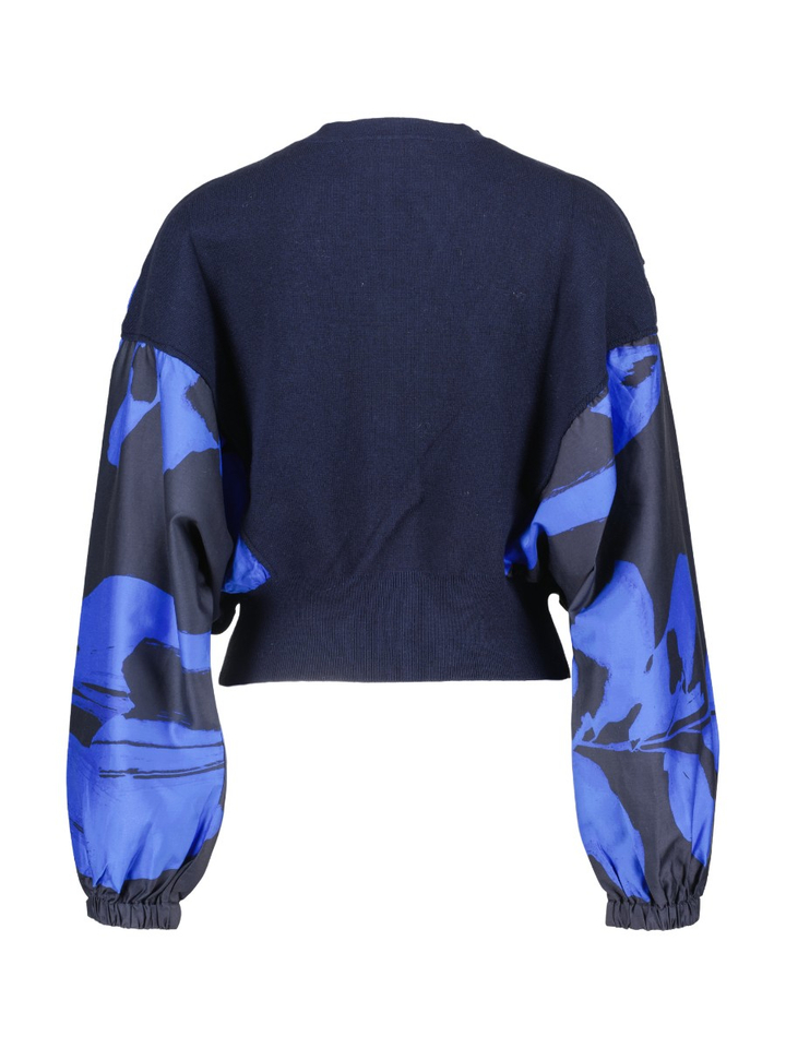 Donkerblauwe trui met grafische print aan mouwen SCOTT Jiji Studio
