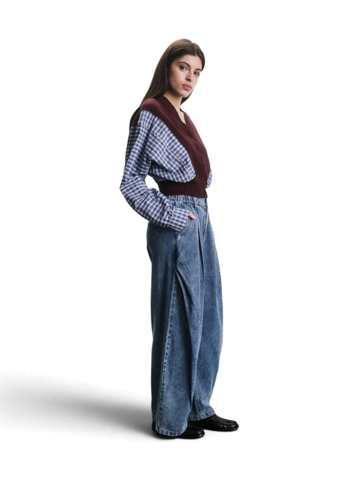 Bordeaux trui met geruite mouwen CLARK Jiji Studio