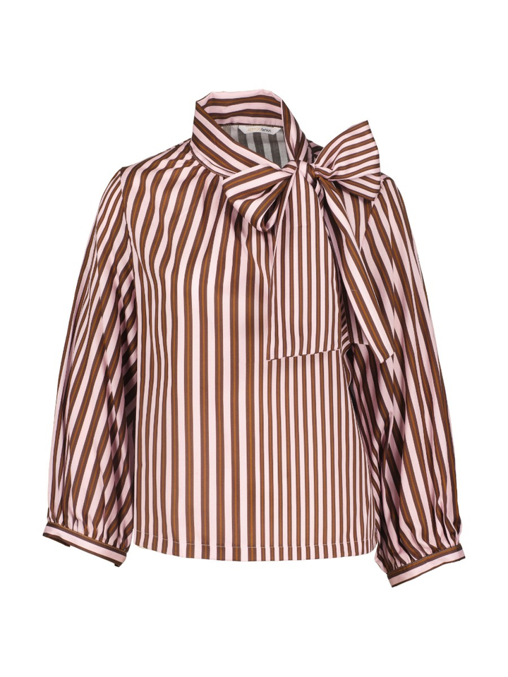 Roze/bruin gestreepte blouse met strik Rinz Atmos