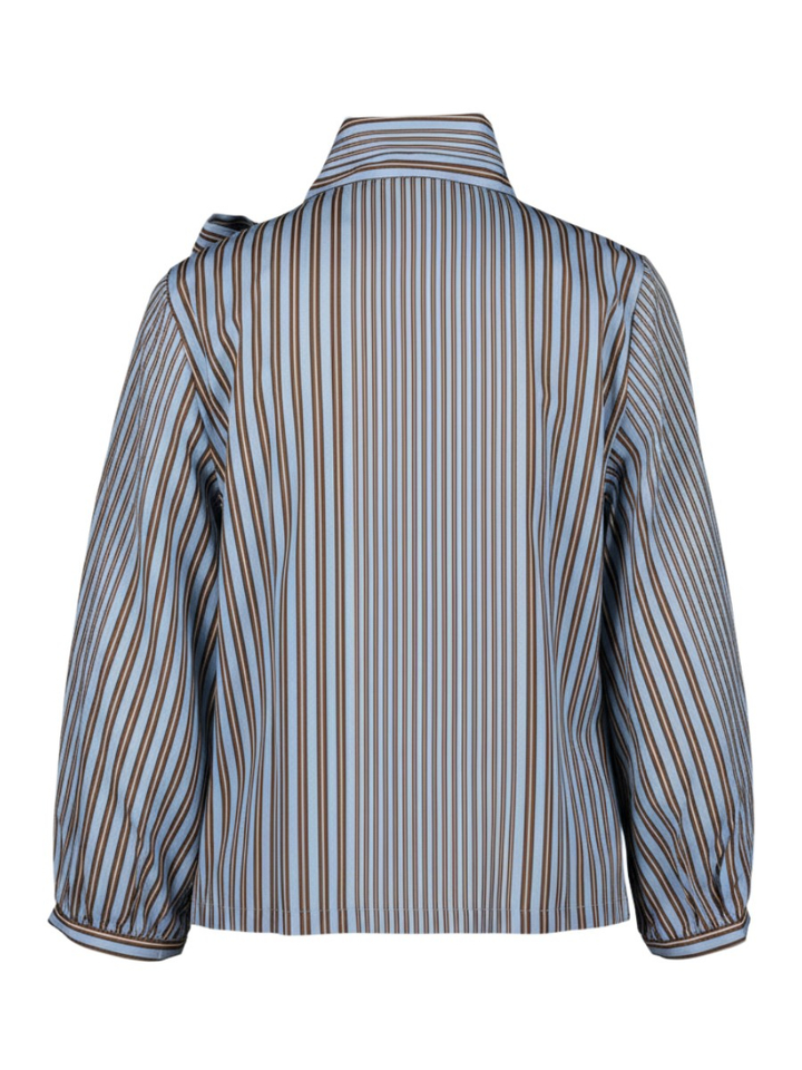 Blauw/bruin gestreepte blouse met strik Liny Atmos
