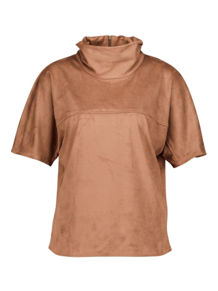Cognac bloes met losvallende kraag Marie Mero