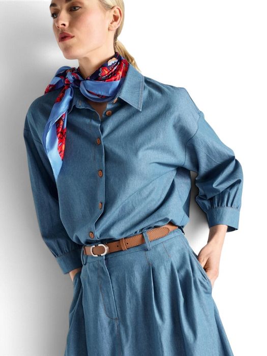 Denim blouse met hemdskraag en ruches Marie Mero