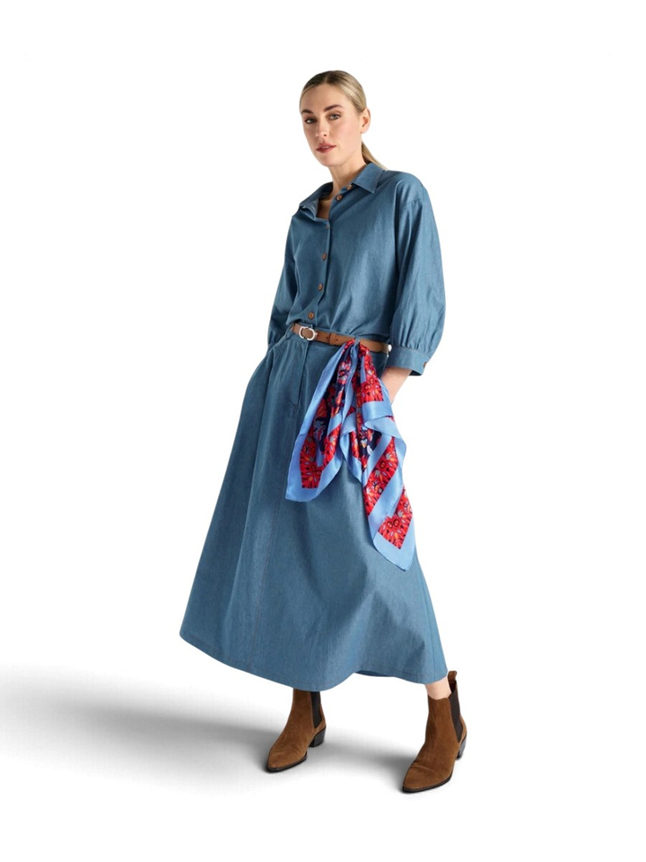 Denim blouse met hemdskraag en ruches Marie Mero