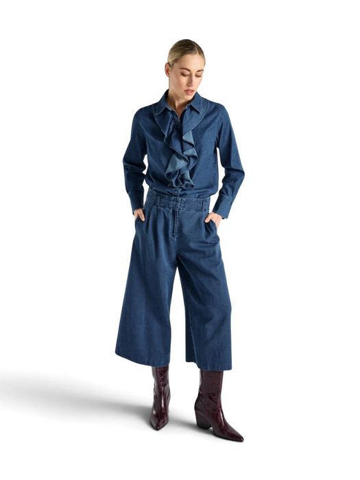 Blauwe wijde broek met bandplooi Marie Mero