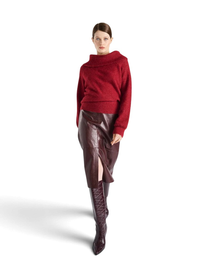 Bordeaux midi-rok in lederlook Marie Mero