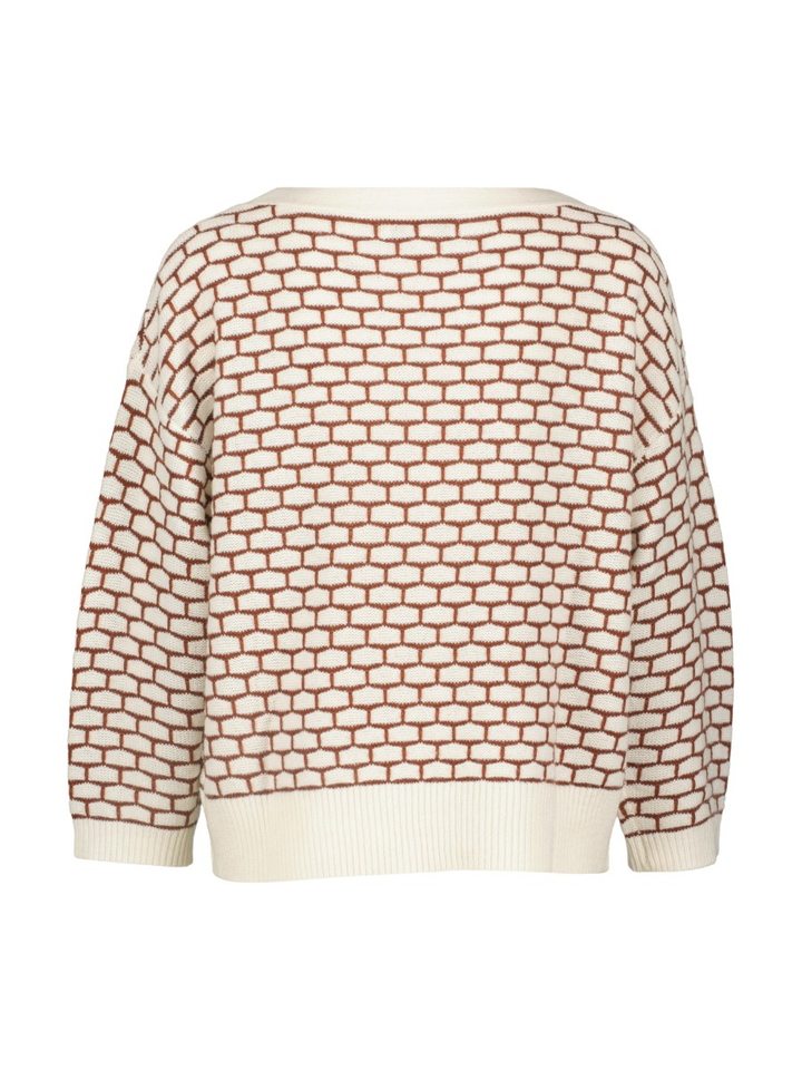 Witte gebreide trui met bruine print Marie Mero 