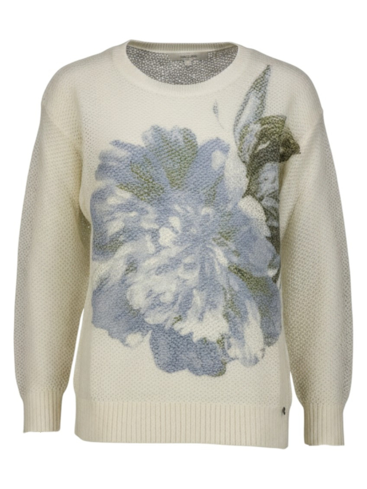 Ecru wol-alpaca trui met bloemenprint Marie Mero