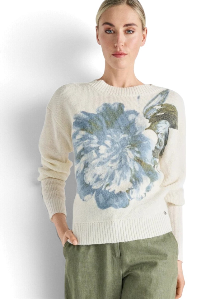 Ecru wol-alpaca trui met bloemenprint Marie Mero