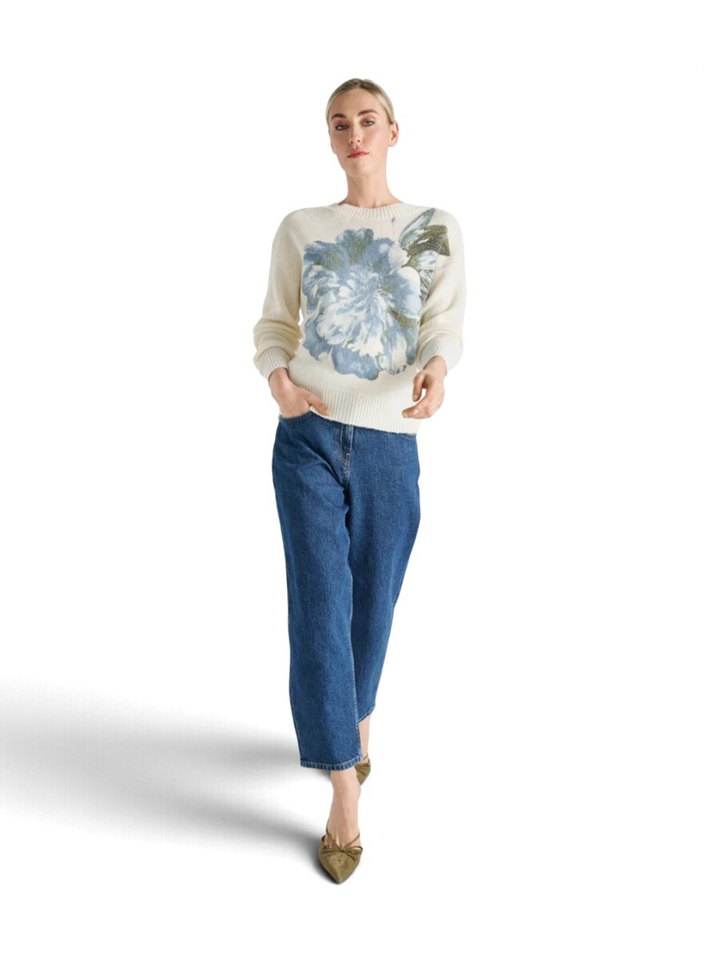 Ecru wol-alpaca trui met bloemenprint Marie Mero