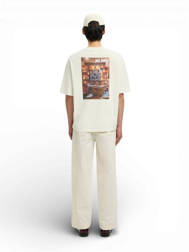Ecrukleurige t-shirt met print op rugzijde Selected 