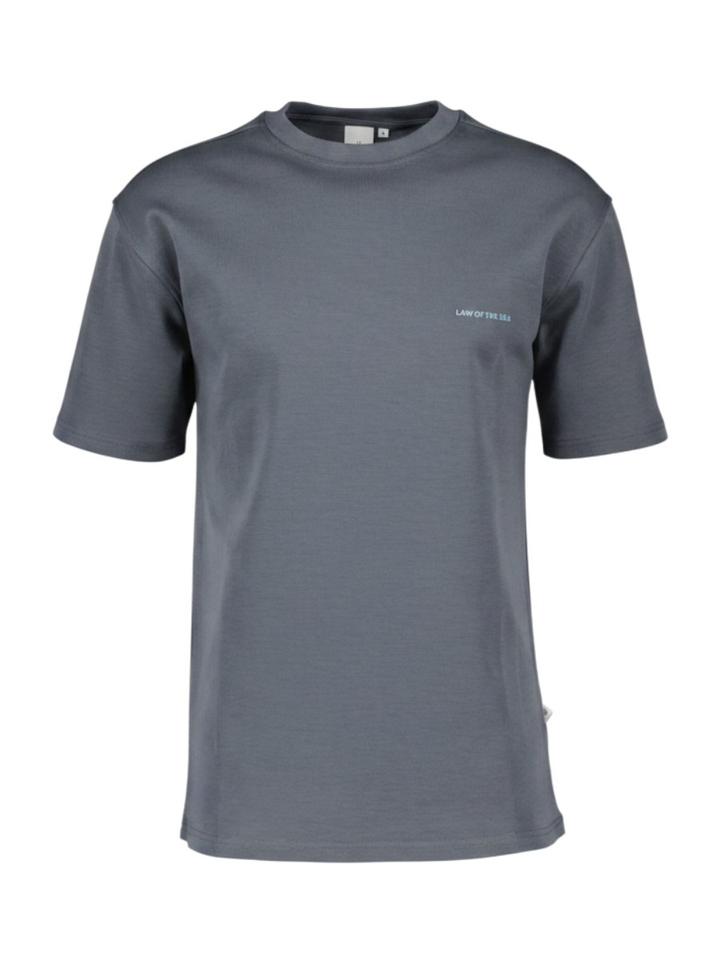 Blauwe t-shirt met opdruk achterkant Law Of The Sea
