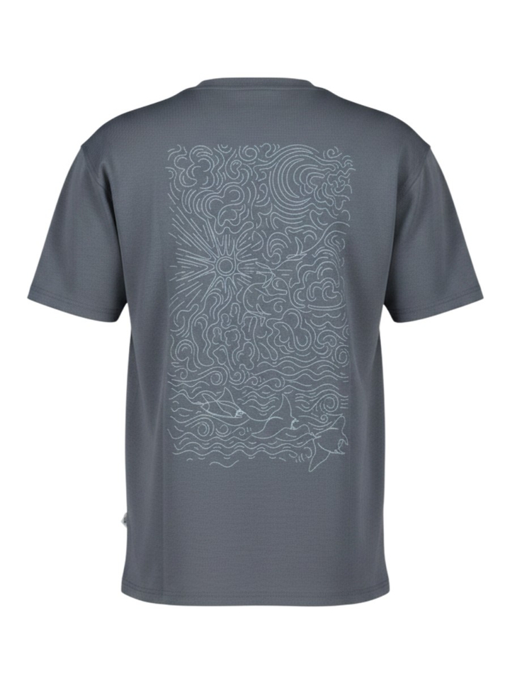 Blauwe t-shirt met opdruk achterkant Law Of The Sea