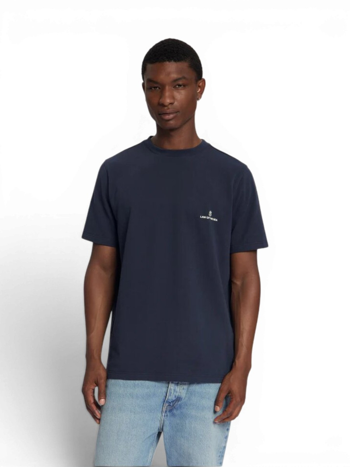 Donkerblauwe t-shirt met logo Law Of The Sea 