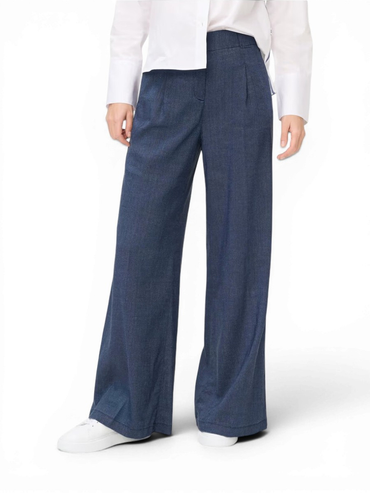 Donkerblauwe wijde broek met bandplooi Brax