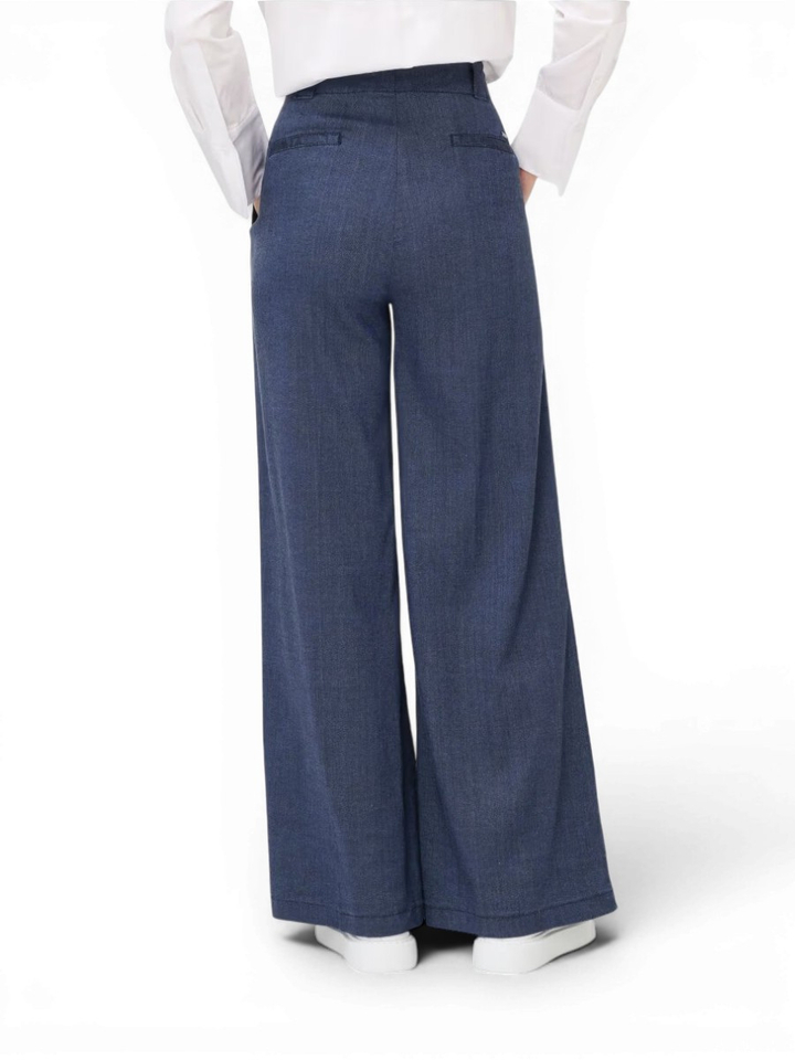 Donkerblauwe wijde broek met bandplooi Brax