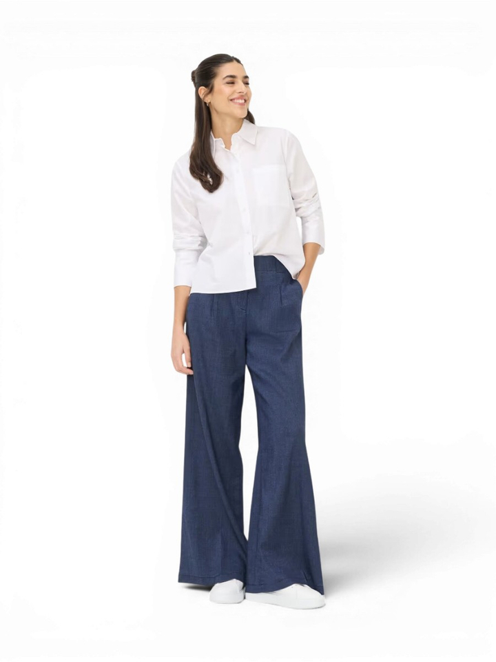 Donkerblauwe wijde broek met bandplooi Brax