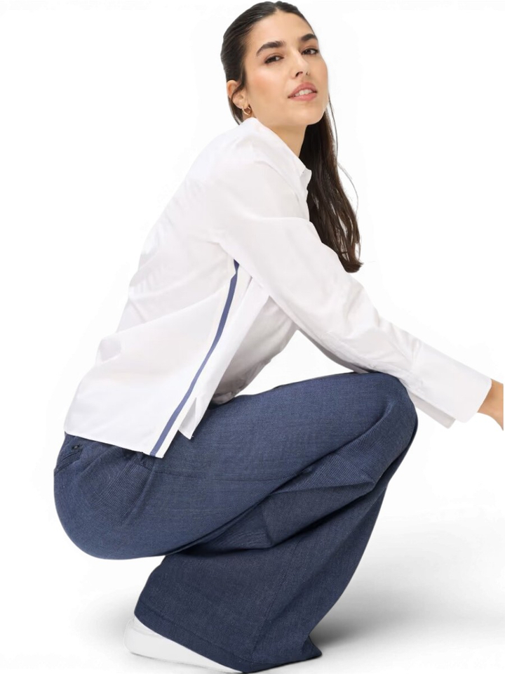 Donkerblauwe wijde broek met bandplooi Brax
