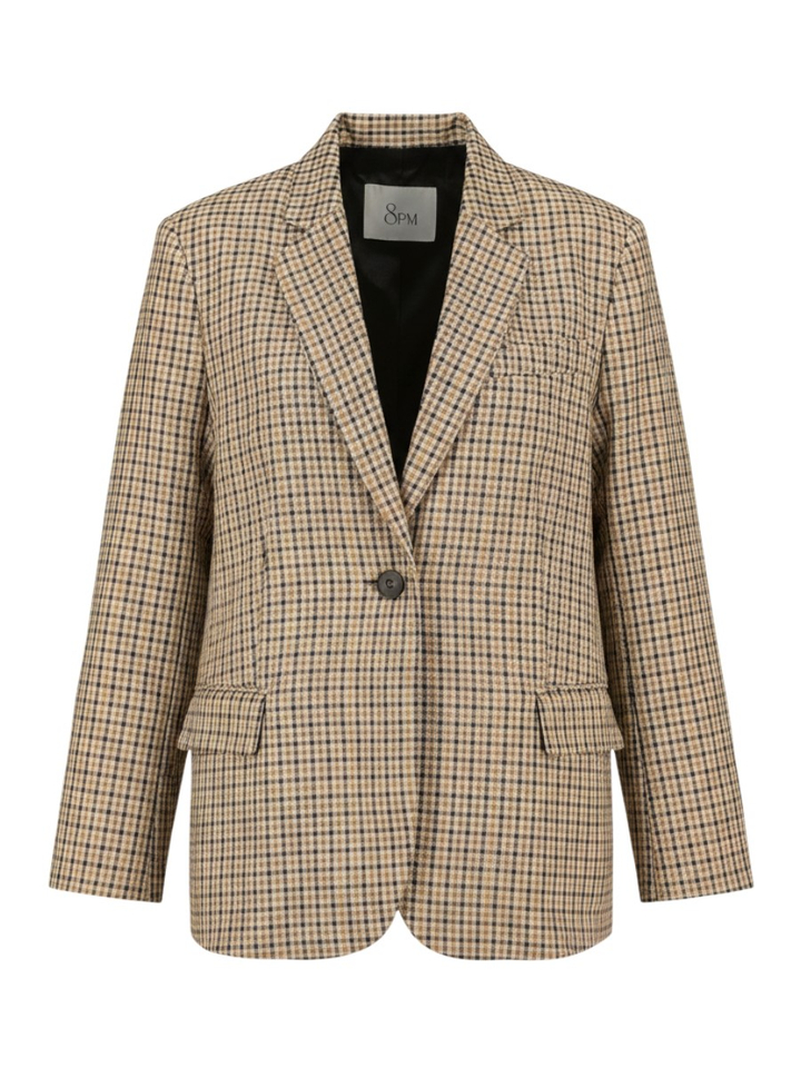 Beige oversized blazer in ruit motief 8PM