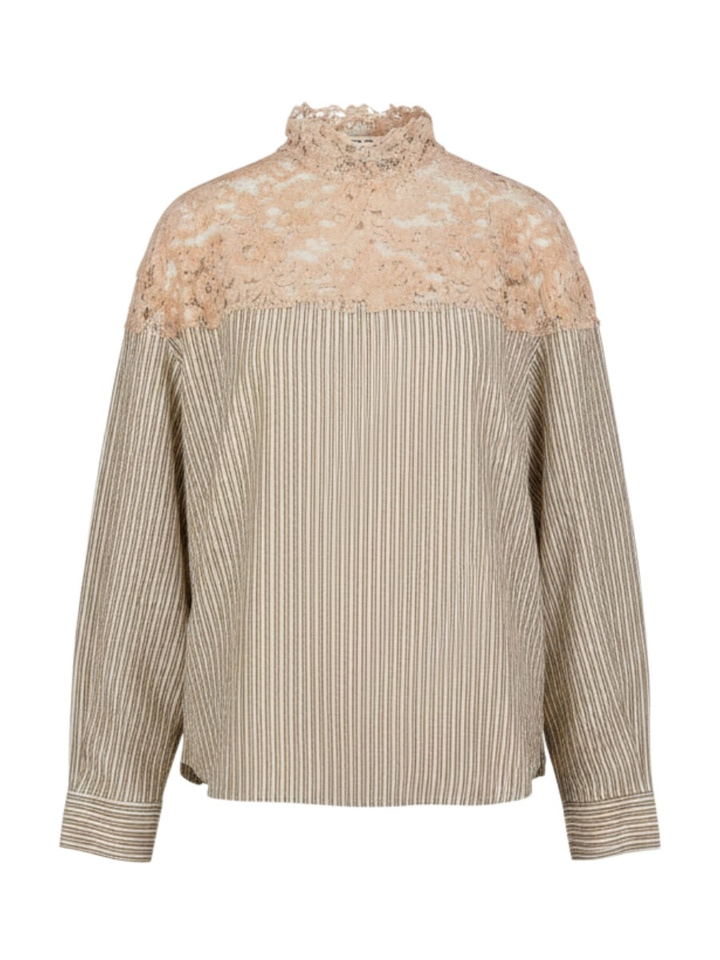 Beige bloes met strepen en kant 8PM