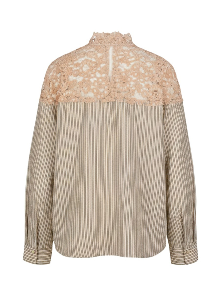 Beige bloes met strepen en kant 8PM