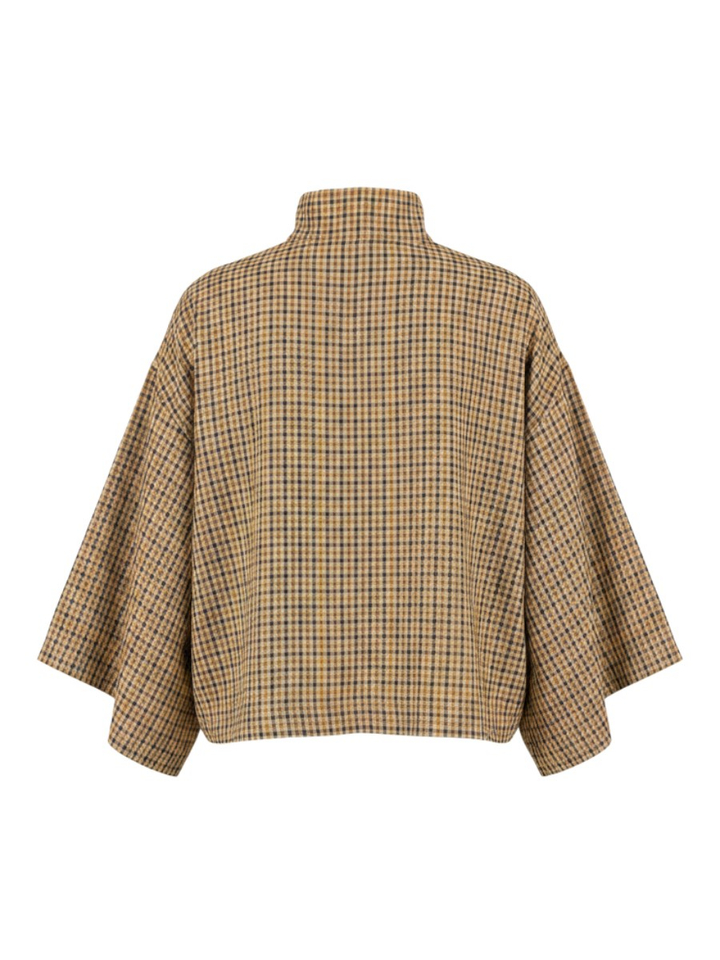 Bruin geruiten blouse met rechtopstaande kraag 8PM