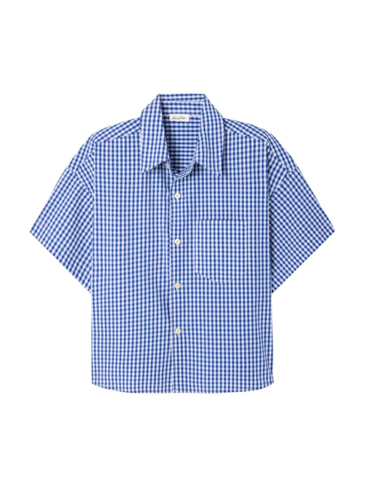 Blauwe geruite blouse American Vintage 