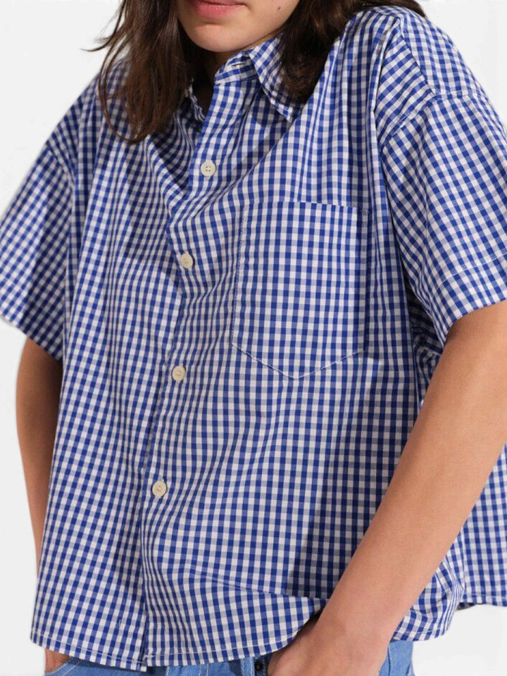 Blauwe geruite blouse American Vintage 