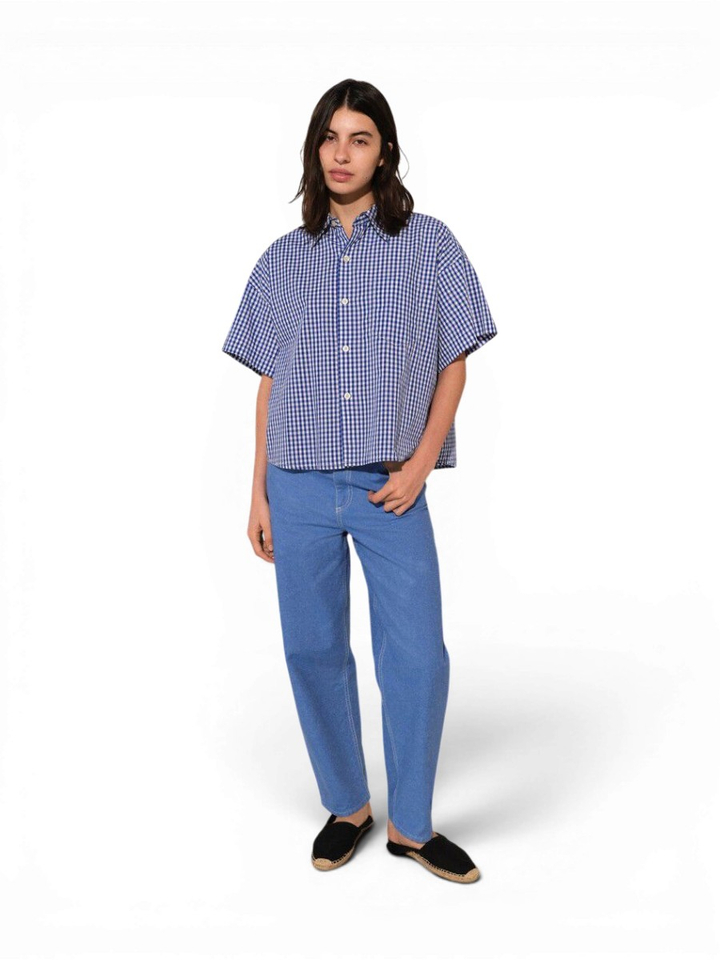 Blauwe geruite blouse American Vintage 