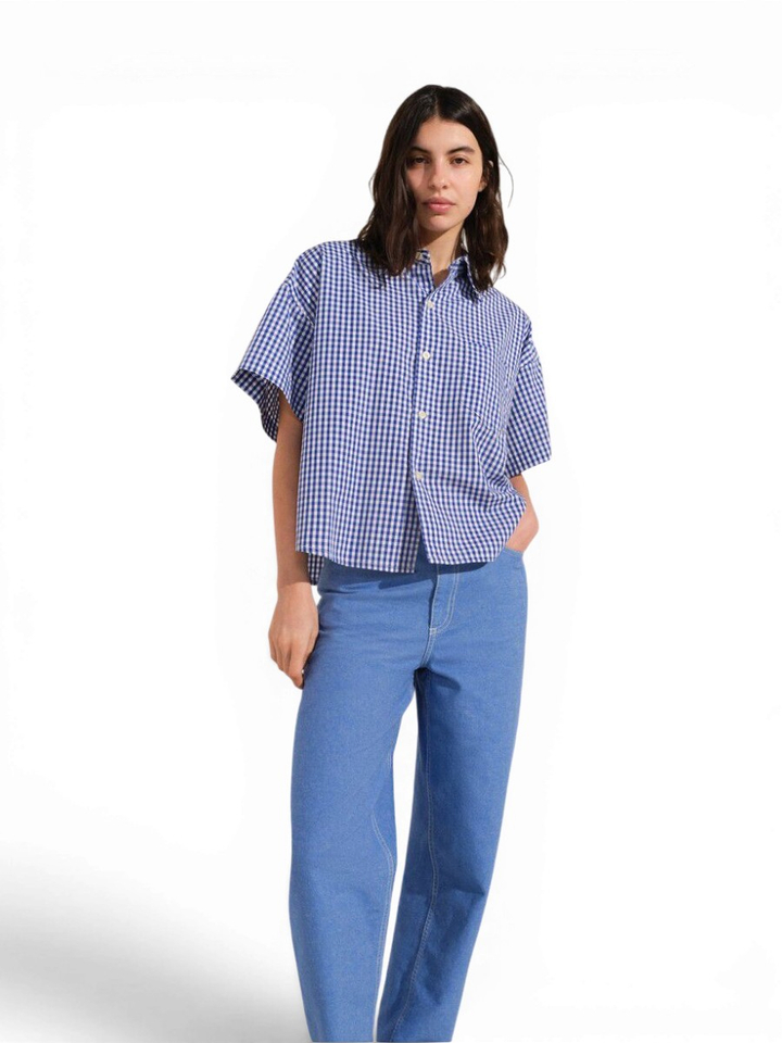 Blauwe geruite blouse American Vintage 