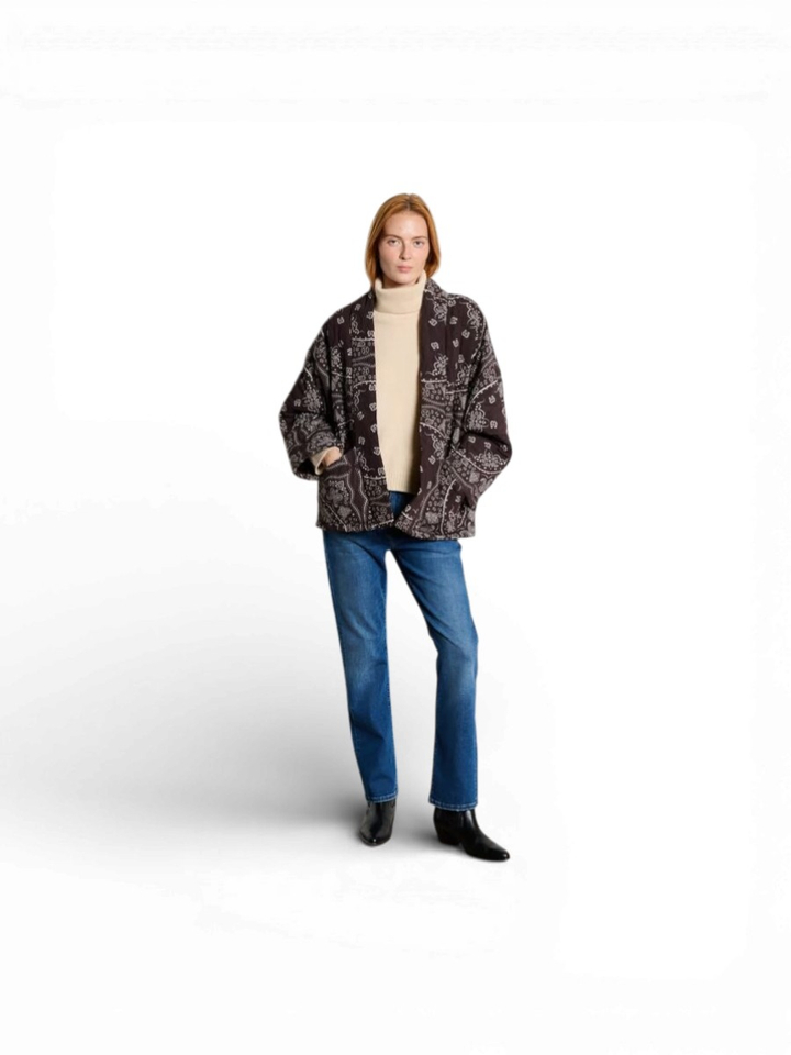 Blauwe sjaalkraagjas Chicago Aokyanos