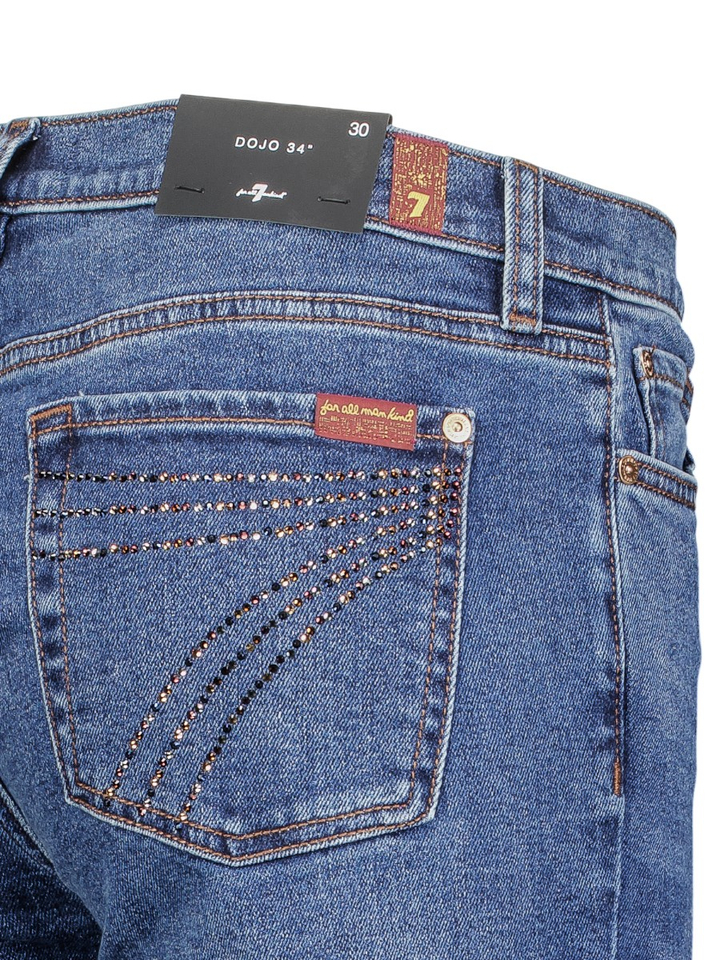 Donkerblauwe flared fit broek met strass op de achterzakken Dojo For All Mankind 