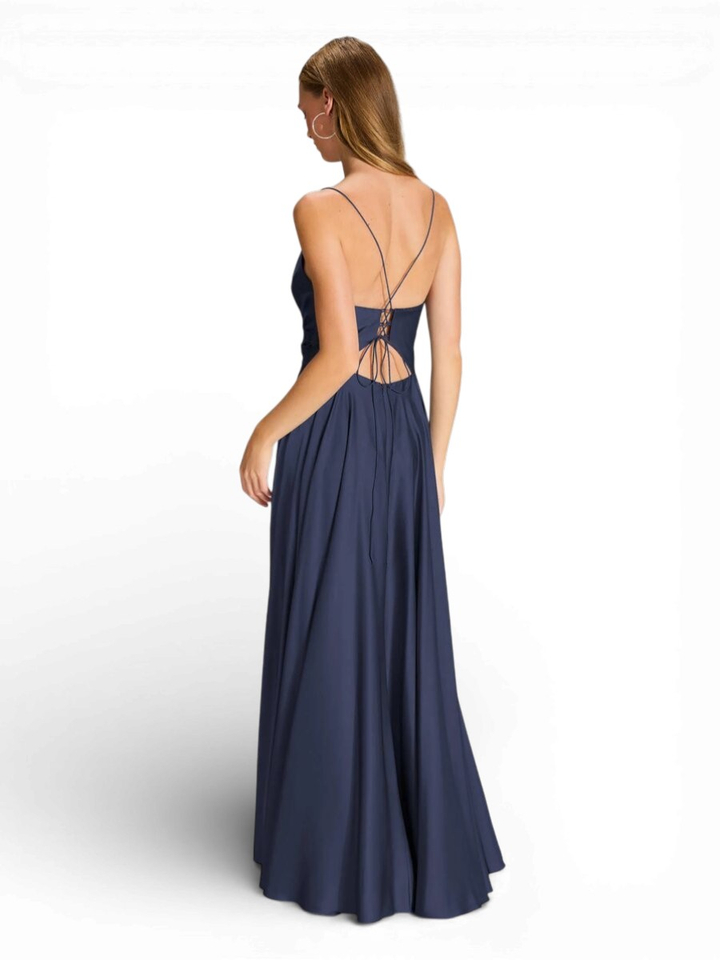 Blauwe feestkleed met plooidetail Swing
