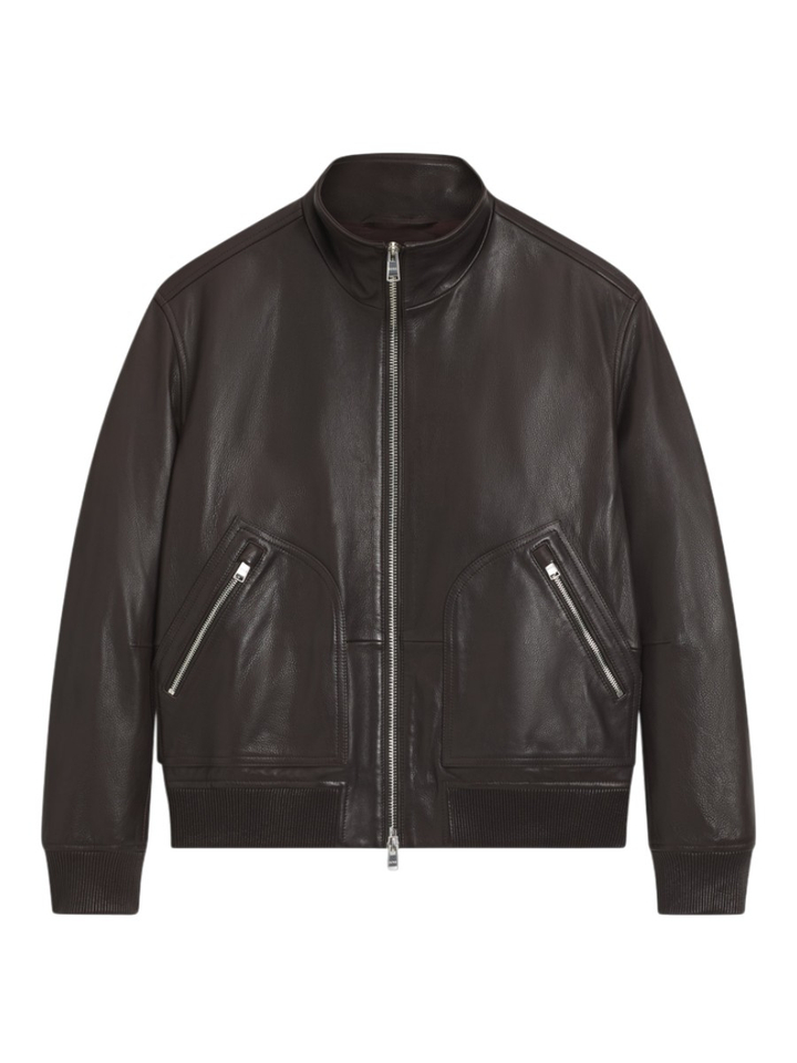 Bruine lederen jas Hugo Boss 