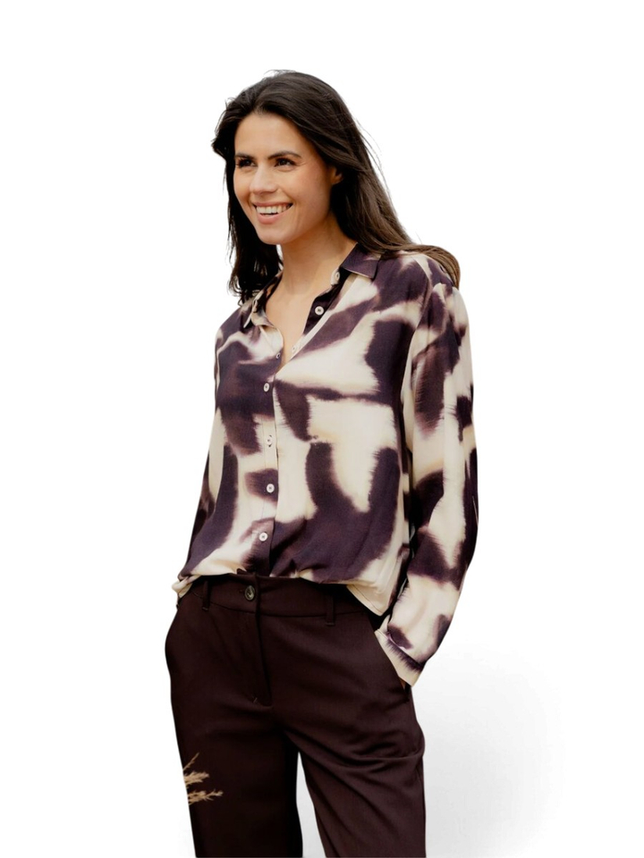 Beige/paarse blouse met print Signe Nature
