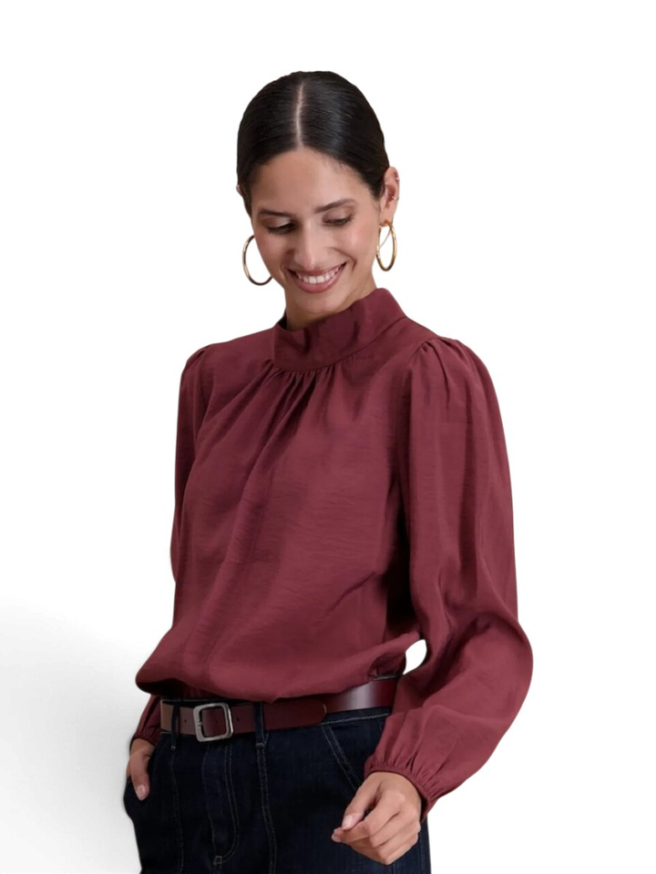 Bordeaux blouse met pofmouwen Signe Nature