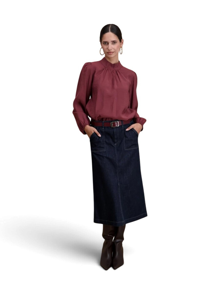 Bordeaux blouse met pofmouwen Signe Nature