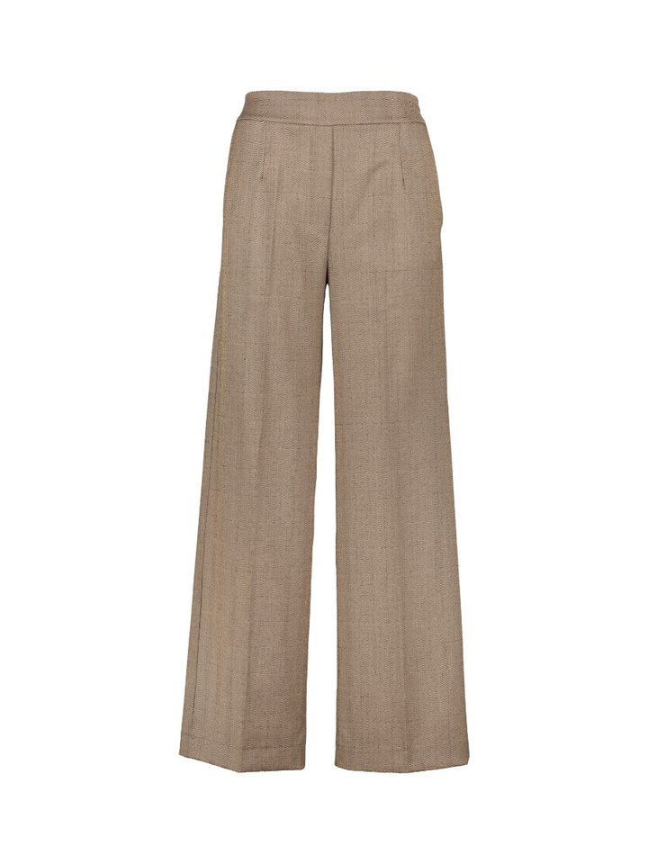 Bruine geklede bandplooibroek met elastische taille Signe Nature