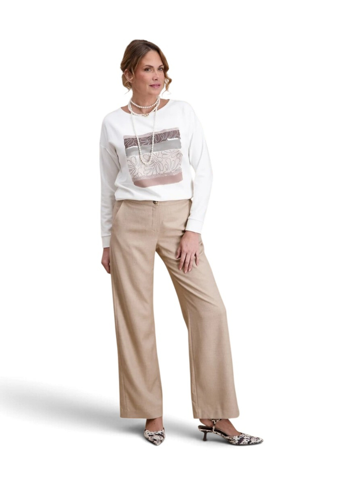 Beige broek met rechte pijpen en elastiek achteraan Signe Nature