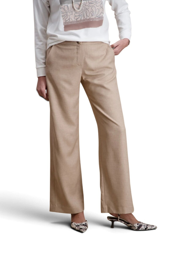 Beige broek met rechte pijpen en elastiek achteraan Signe Nature